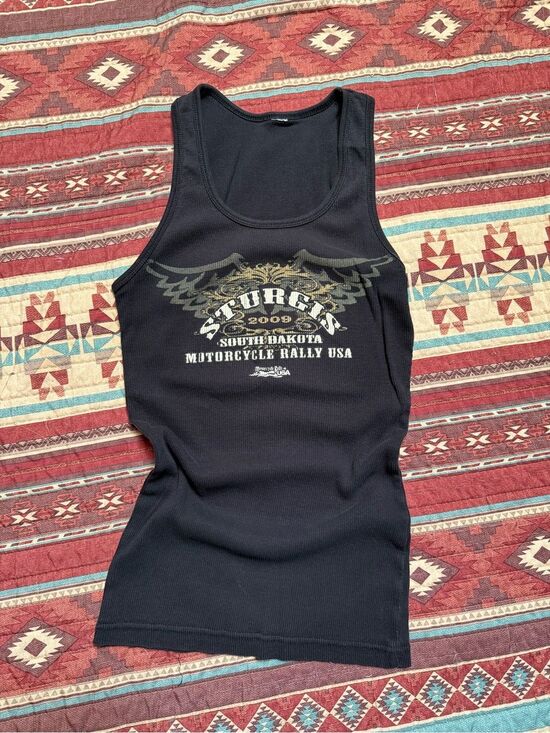 Vintage Tops - Black Sturgis 2009 Motorcycle Rally Women's Tank Top medium